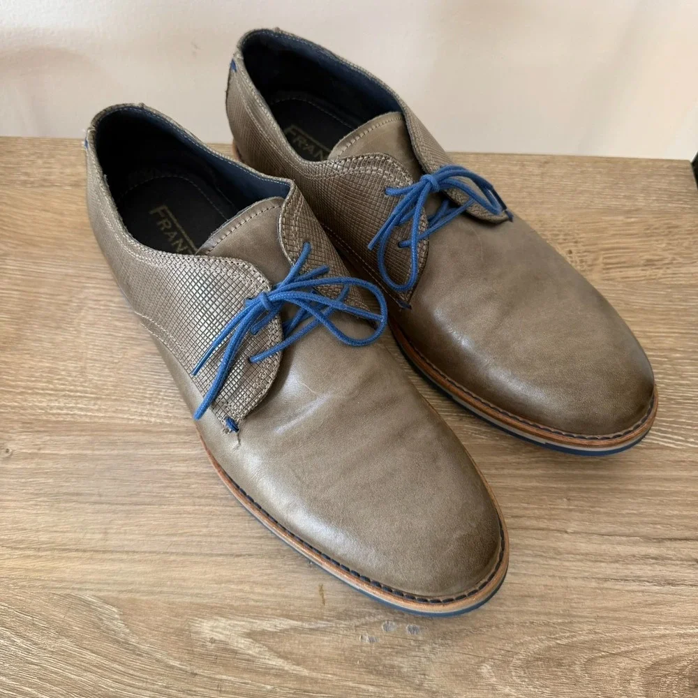Franzini Men's EU43/US9 Gray Suede Derby Lace Up Shoes Blue Eco Soles and Laces
